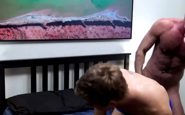 Blond twink body shakes as dominant hungs cock hits the spot