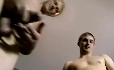 Two young twinks get a help from chubby mature gay