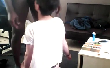Black femboy sucks and fucks interracially