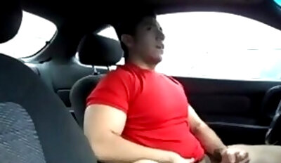 Hairy latino bud jacks off in his car