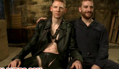 BDSM Master in Leather Ties and Humiliates a Gay Slave