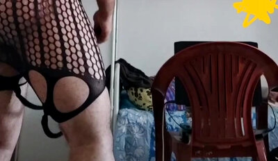 Crossdressing in Sexy Net Dress