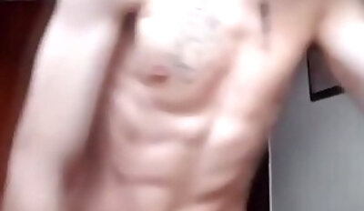 Skinny Tatted Latin Thug beats off on webcam
