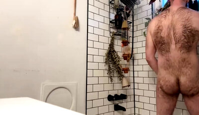 Str8 But Curious Big Dick Hairy Chested Cum and Shower