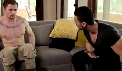 Hunky dudes Markie and Arad slam each other on the couch