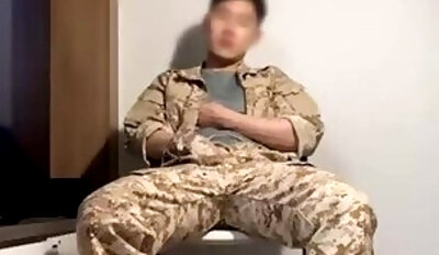 Korean jerking cock uniform army