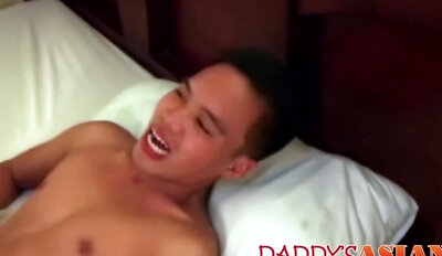 Asian twink sucks cock and toes before riding daddys dick