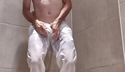 Dirk - Video 7 - Shower in white pants with silk boxers