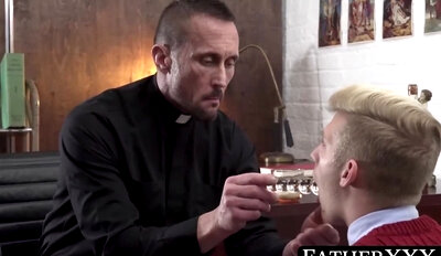 Cleric utilizes sex toys on dainty Catholic and pounds him crude